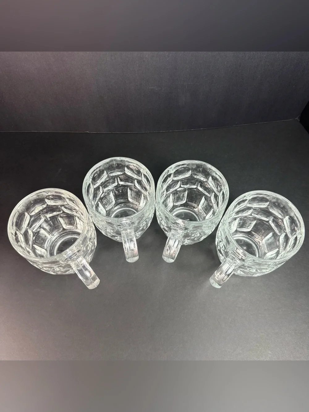 Vintage SET of 4 VINTAGE LUMINARC FRANCE CLEAR GLASS THUMBPRINT BEER MUGS 5